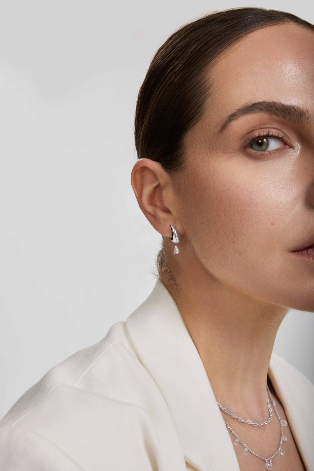 Gold Curved Teardrop Dangle Stud Earrings