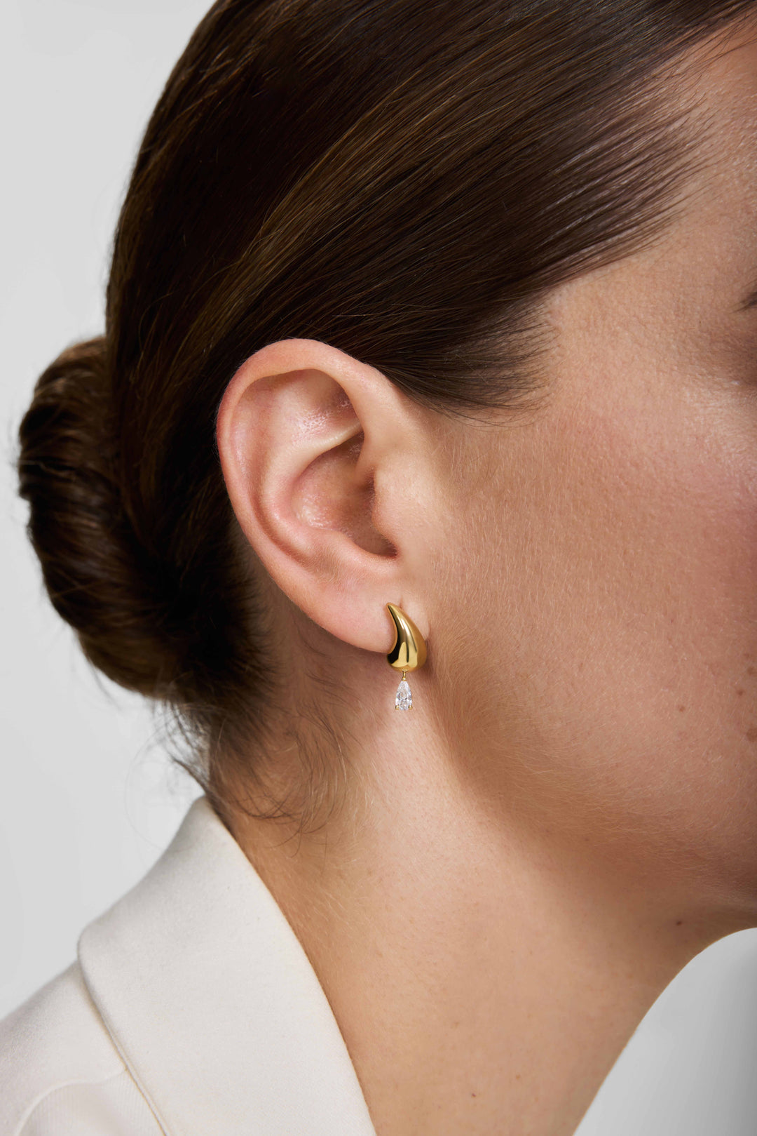 Gold Curved Teardrop Dangle Stud Earrings