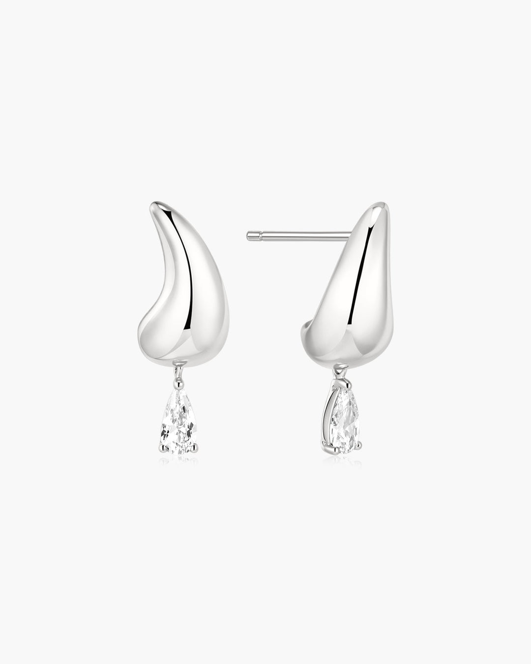 Silver Curved Teardrop Dangle Stud Earrings