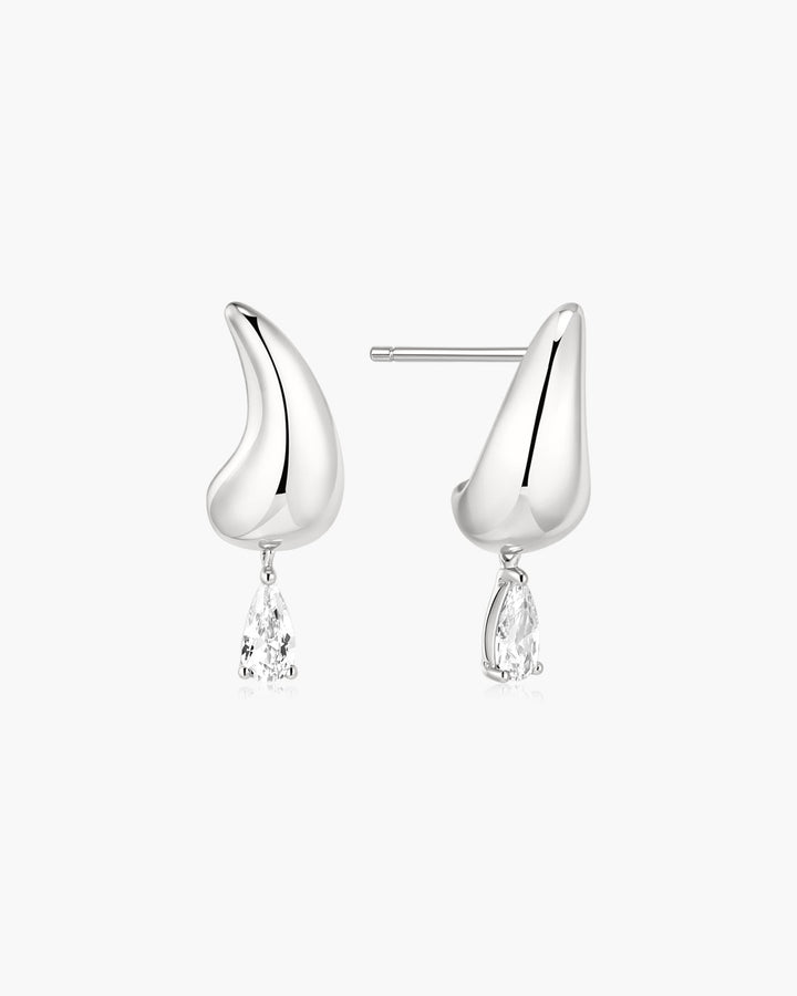 Silver Curved Teardrop Dangle Stud Earrings