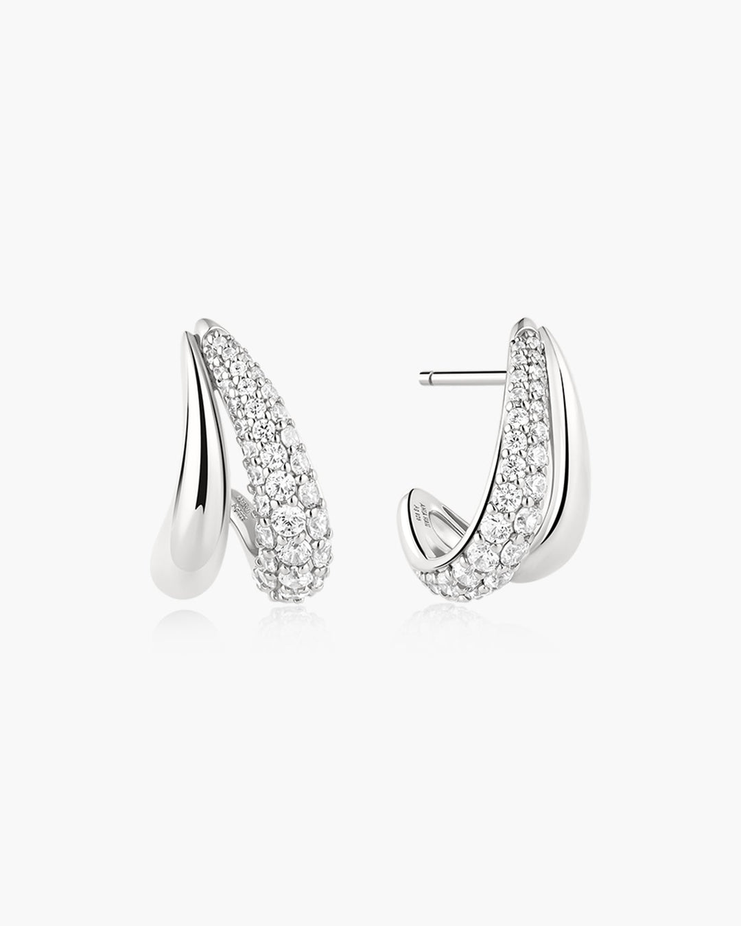 Silver Duet Stud Hoop Earrings