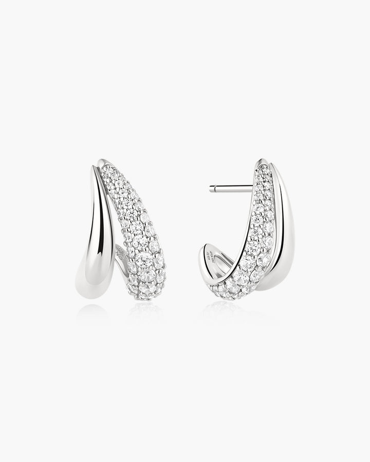 Silver Duet Stud Hoop Earrings