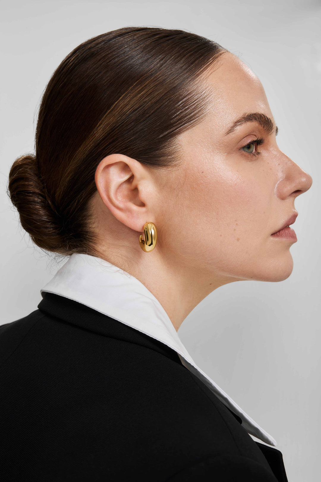 Gold Large Dome Stud Hoop Earrings