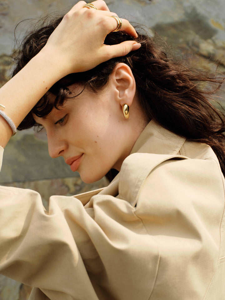 Gold Large Dome Stud Hoop Earrings