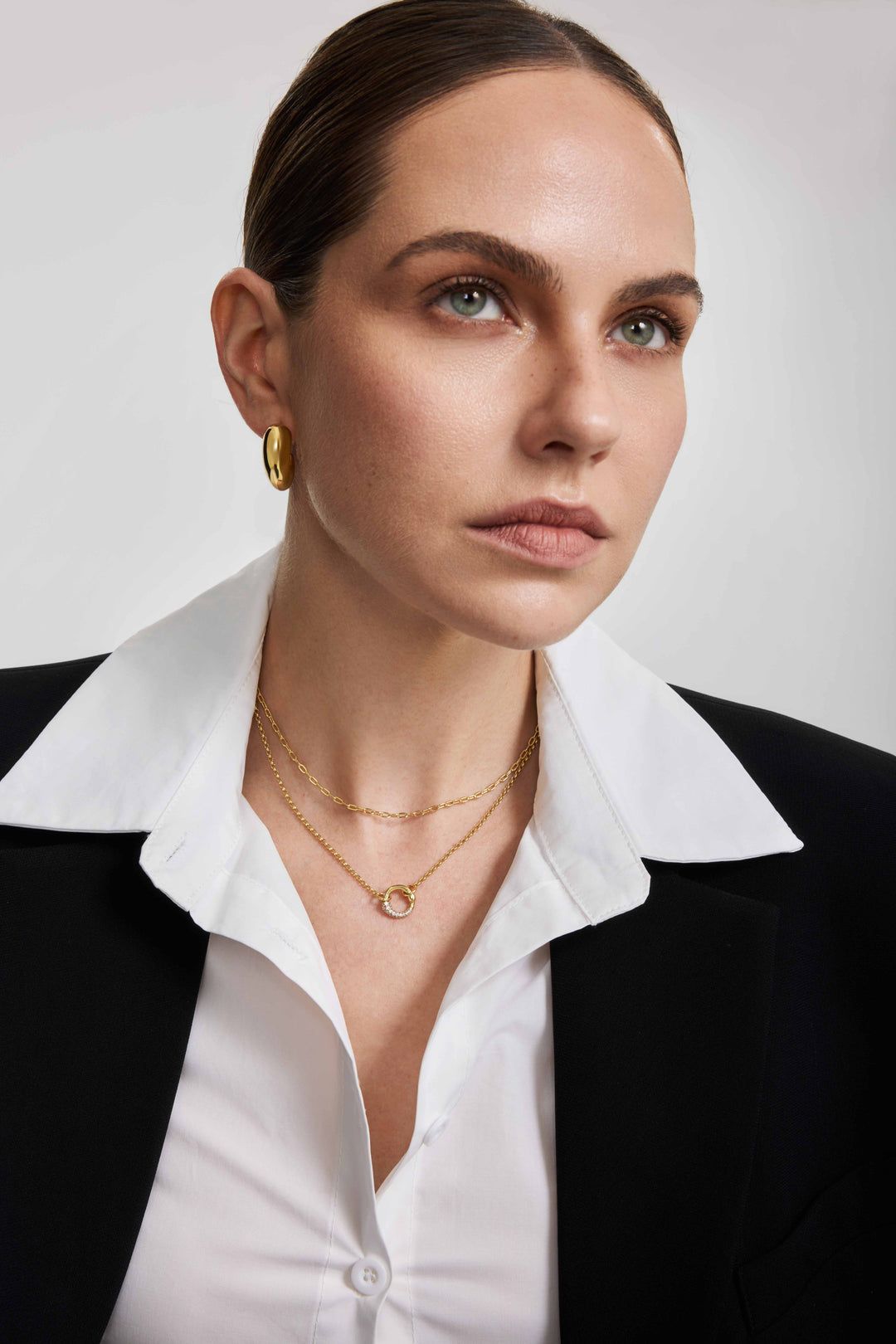 Gold Half Pave & Polish Hoop Necklace