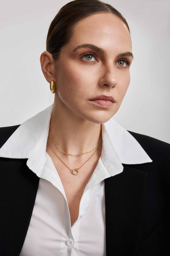 Gold Half Pave & Polish Hoop Necklace