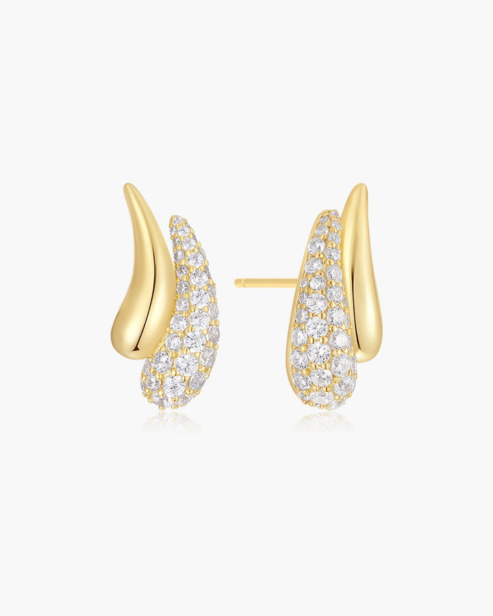 Gold Pave & Polished Teardrop Duet Stud Earrings