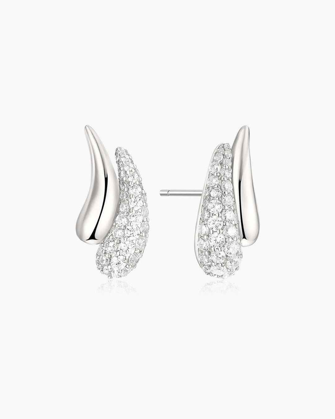 Silver Pave & Polished Teardrop Duet Stud Earrings