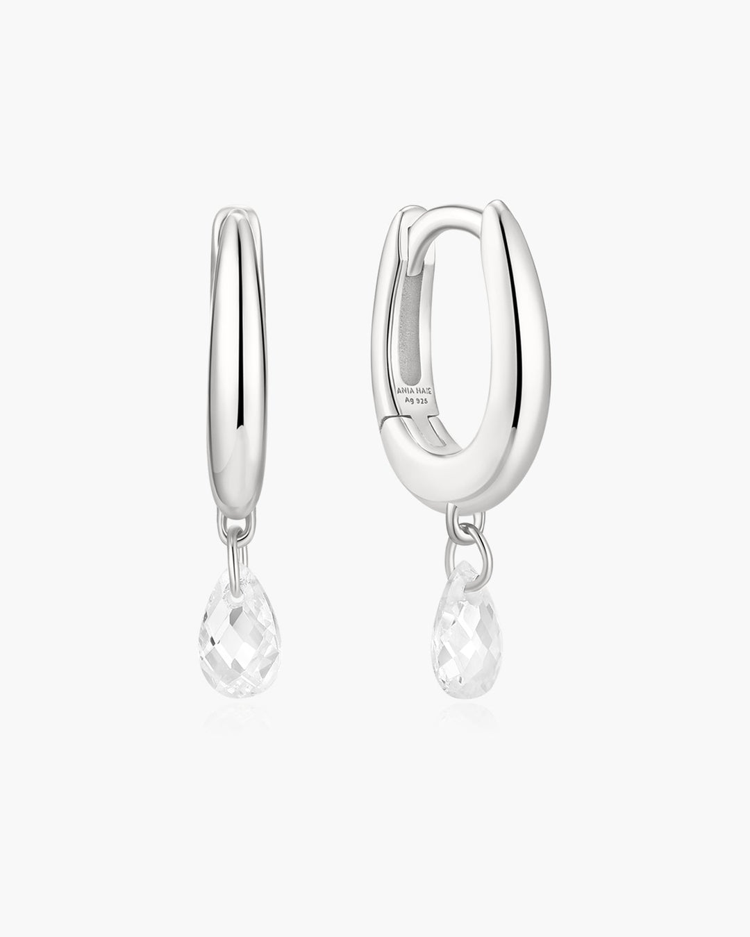 Silver Teardrop Dangle Huggie Hoop Earrings
