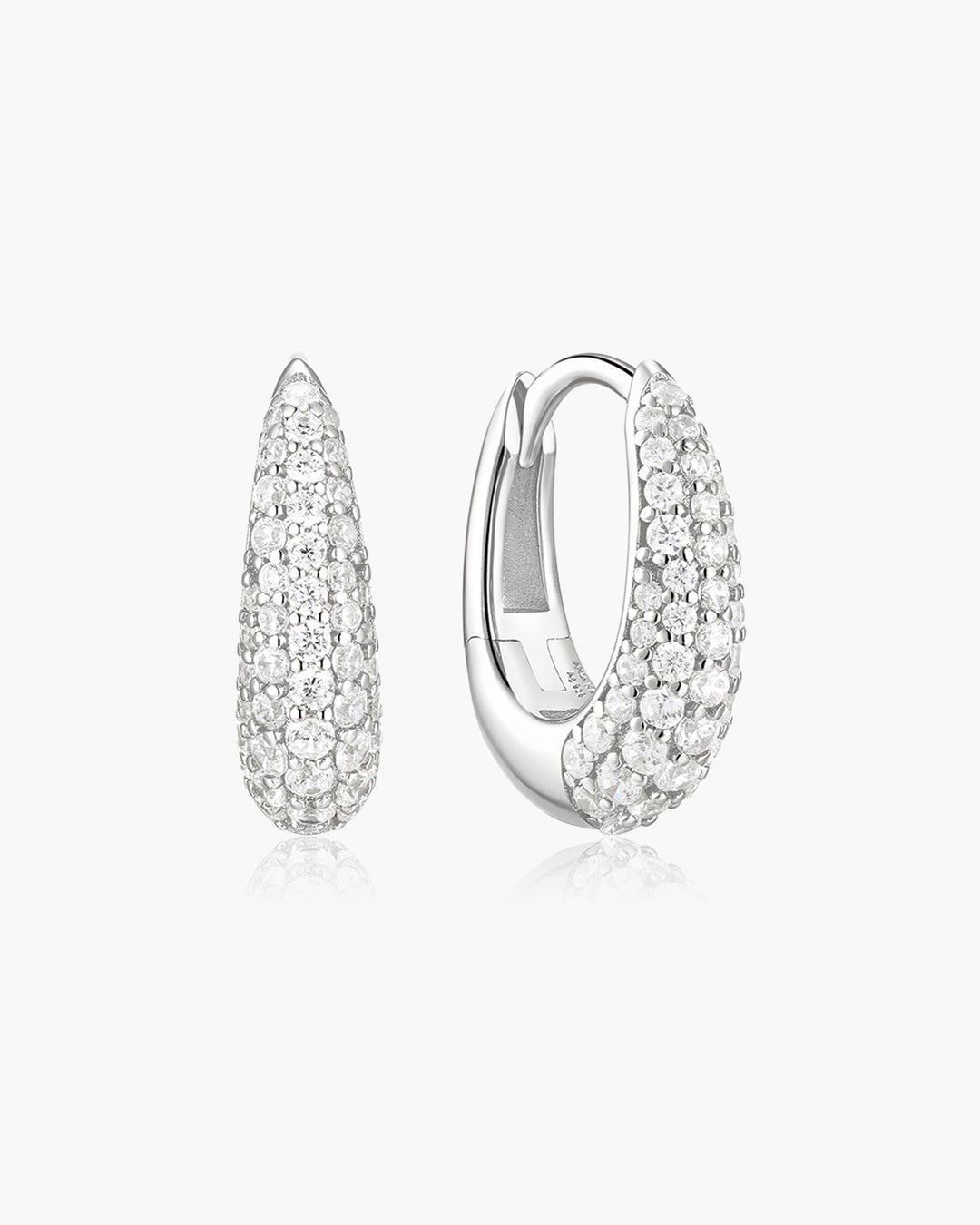 Silver Pave Dome Huggie Hoop Earrings