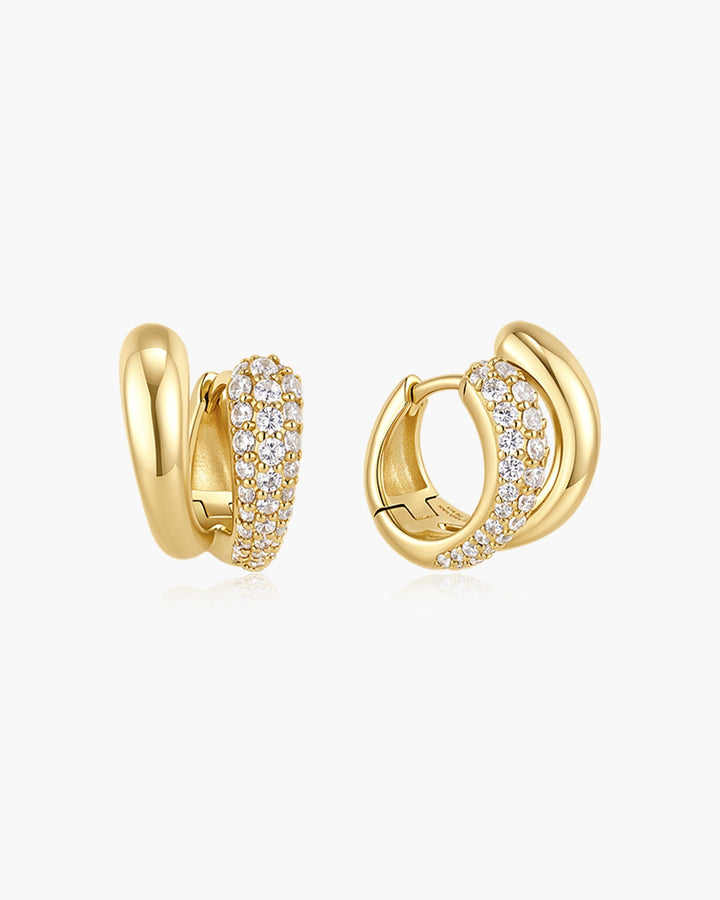 Gold Spiral Half Pave & Polish Huggie Hoop Earrings