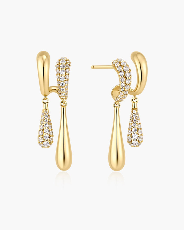 Gold Spiral Contrast Teardrop Dangle Stud Earrings