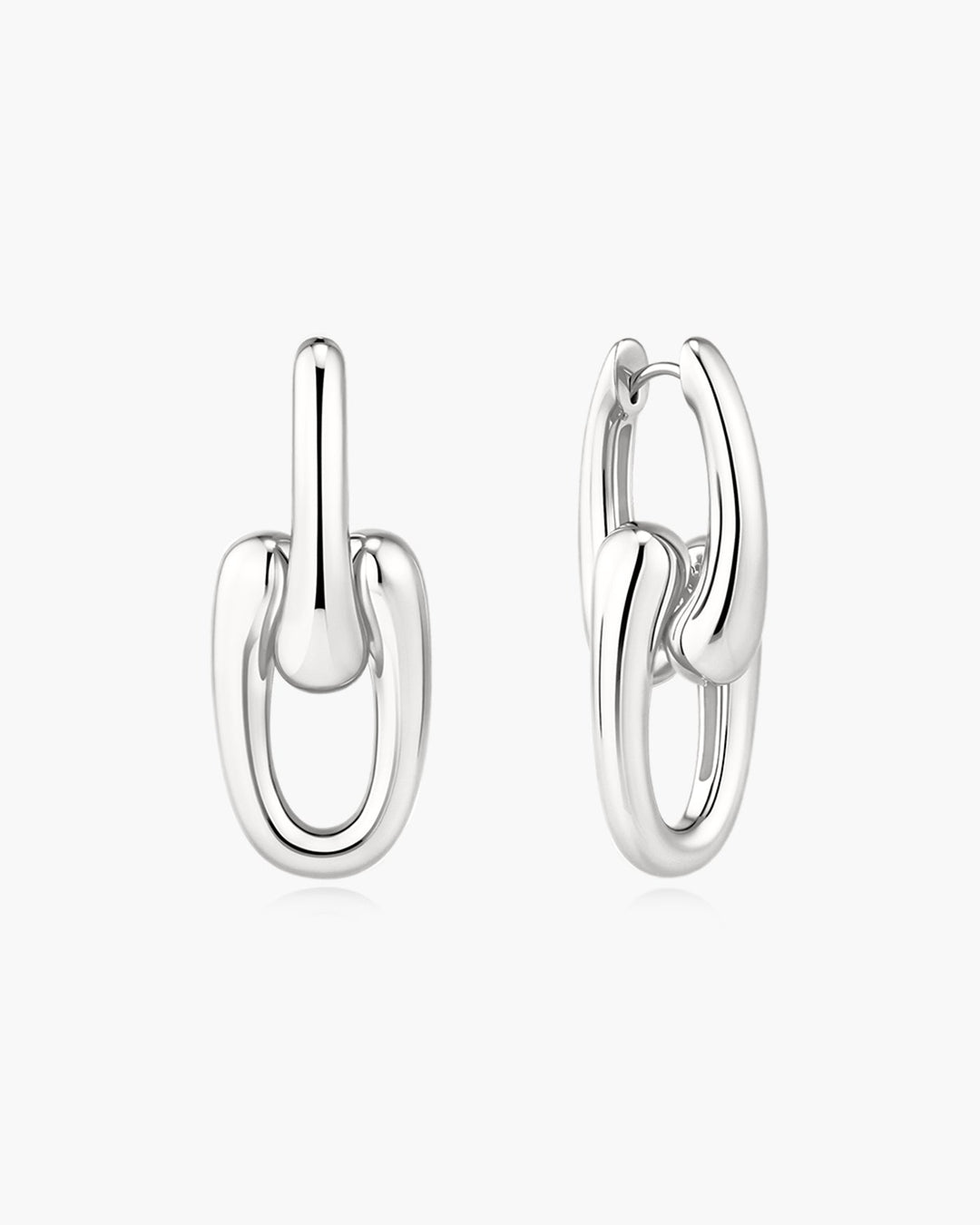 Silver Sculptural Interlocking Huggie Hoop Earrings