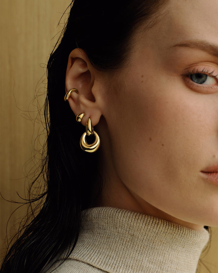 Two-Tone Hollow Organic Pebble Drop Earrings