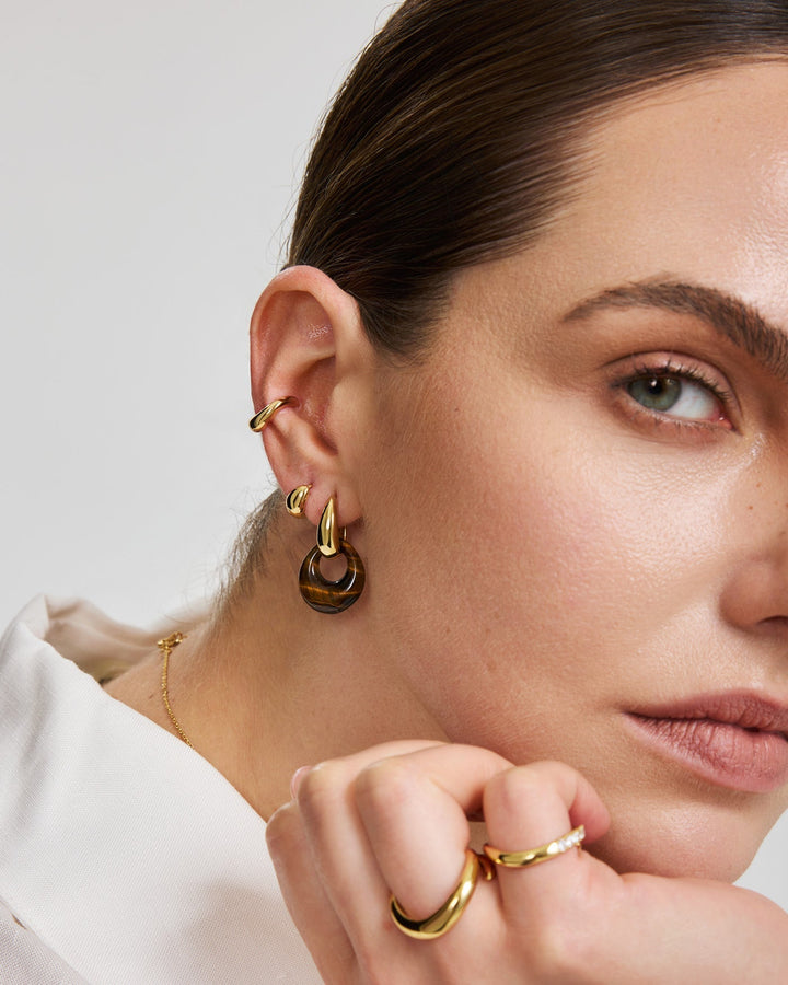 Gold Organic Dome Pebble Huggie Hoop Earrings