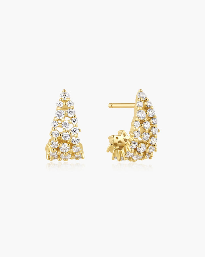 Ania Haie Gold Pave Openwork Curved Stud Hoop Earrings E079-07G