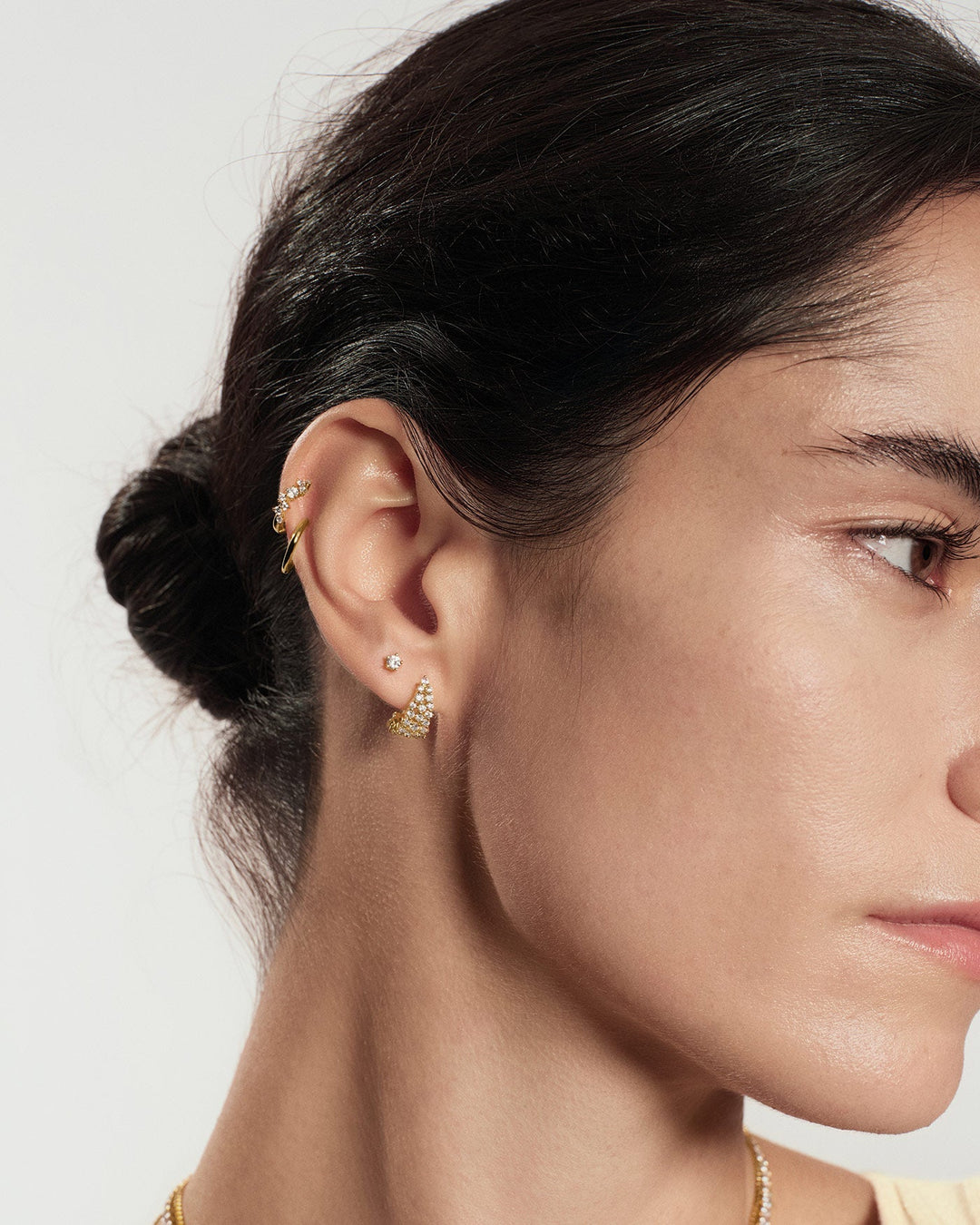 Ania Haie Gold Pave Openwork Curved Stud Hoop Earrings E079-07G