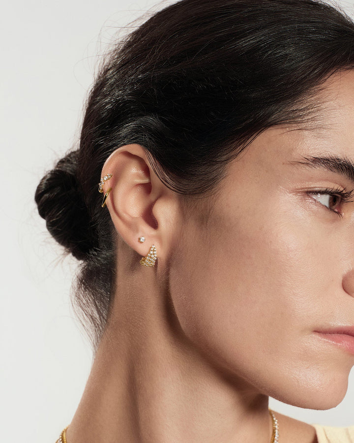 Ania Haie Gold Pave Openwork Curved Stud Hoop Earrings E079-07G