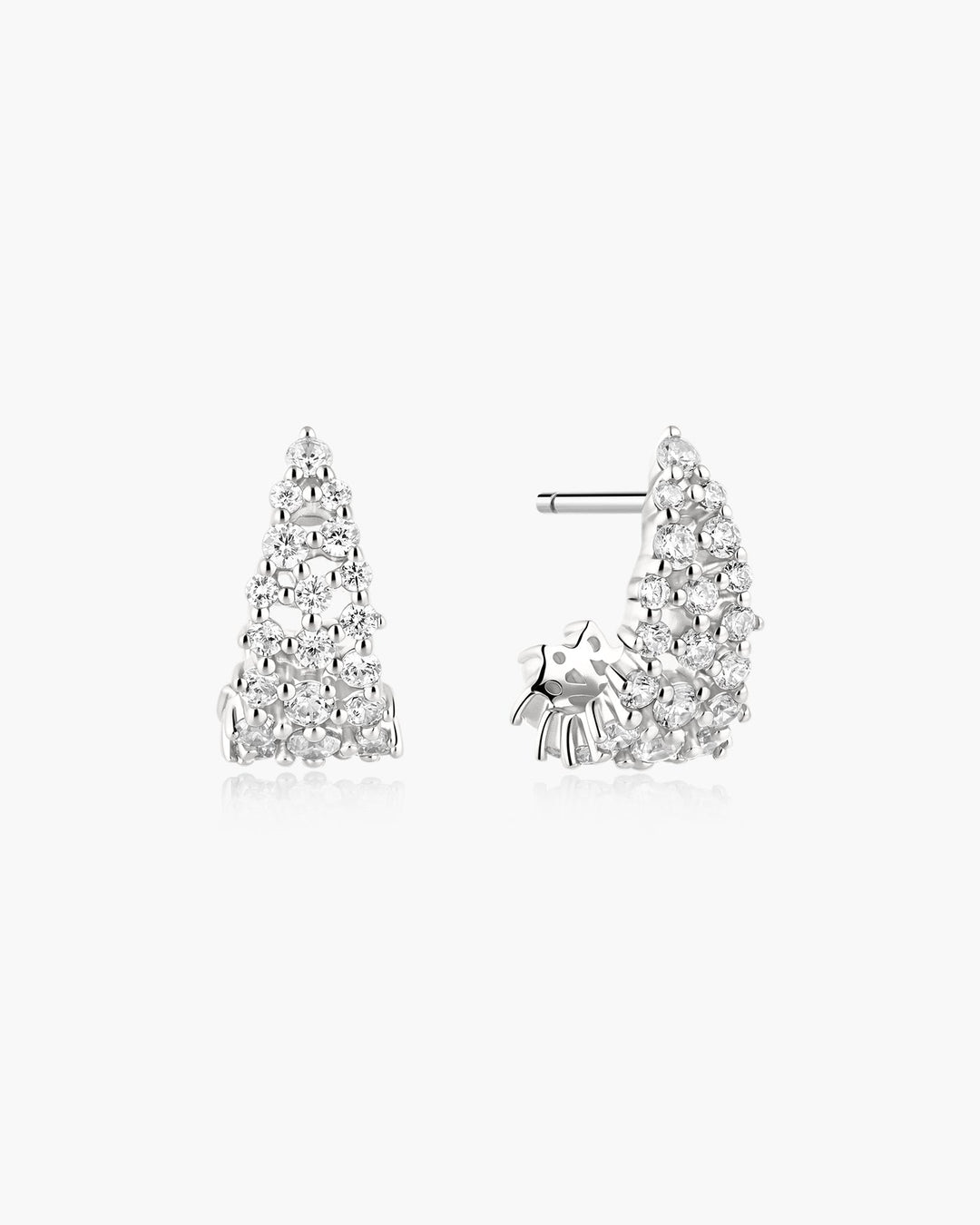 Ania Haie Silver Pave Openwork Curved Stud Hoop Earrings E079-07H