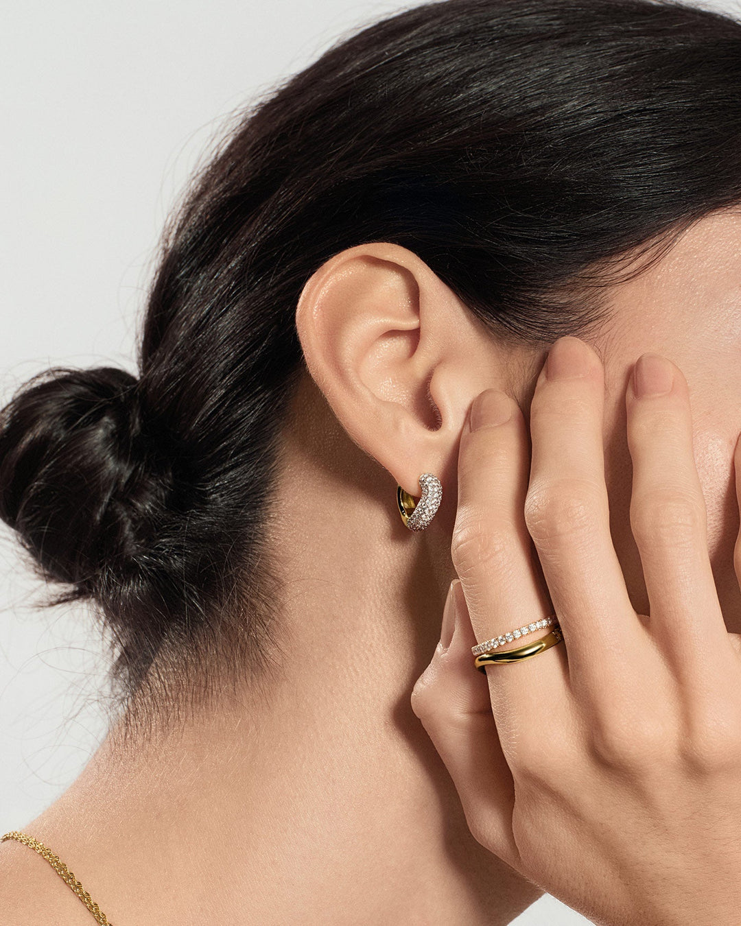 Ania Haie Gold Chunky Pave Wave Huggie Hoop Earrings E079-14G