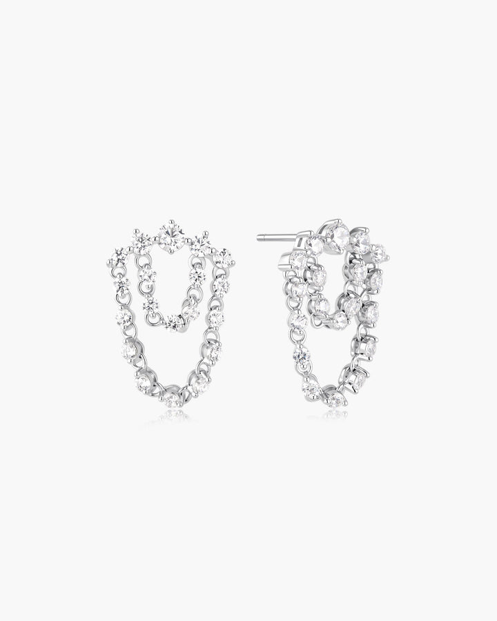 Ania Haie Silver Sparkling Arc with Double Chain Stud Earrings E079-15H