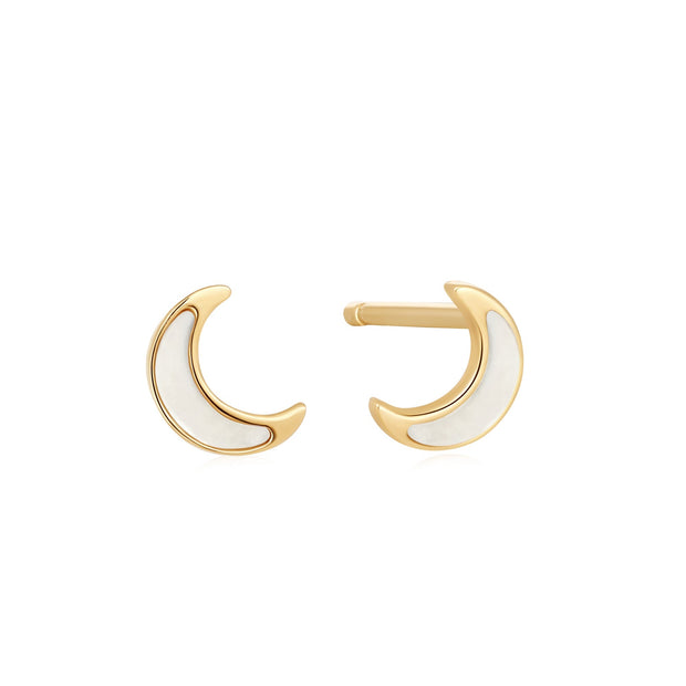 Ania Haie 14kt Gold Mother Of Pearl Moon Stud Earrings