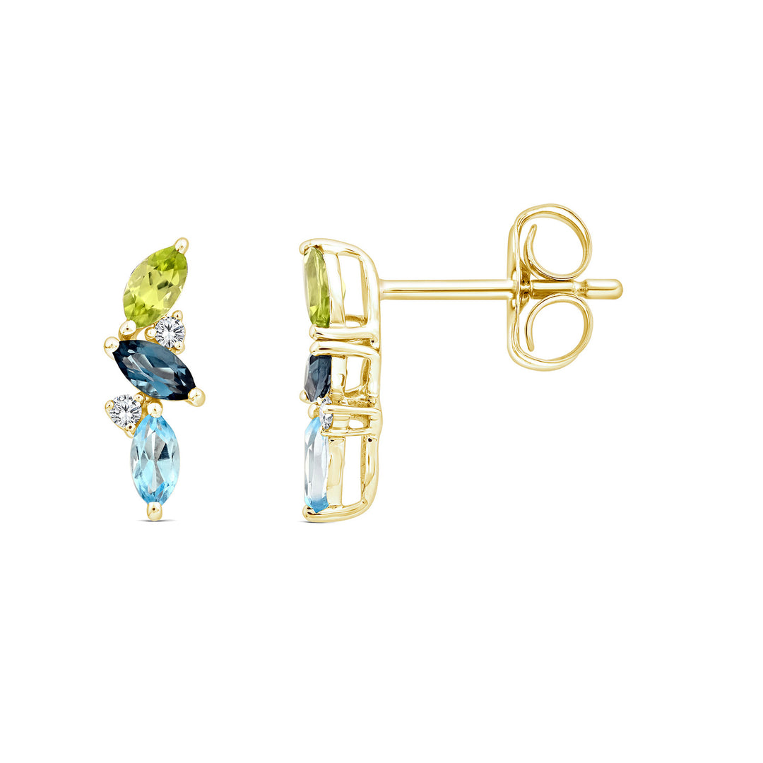 0.03ct Diamond, Topaz & Peridot Earrings in 9K Yellow Gold