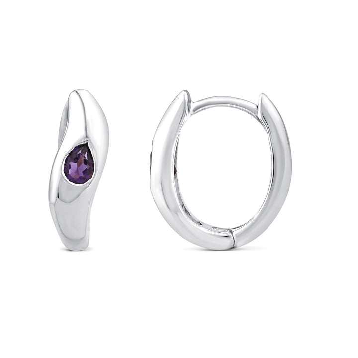 Pear Purple Amethyst Hoop Earrings in 9K White Gold