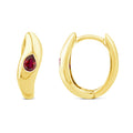 Pear Garnet Wave Hoop Earrings in 9K Yellow Gold