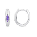 Marquise Purple Amethyst Tapered Huggie Earrings in 9K White Gold