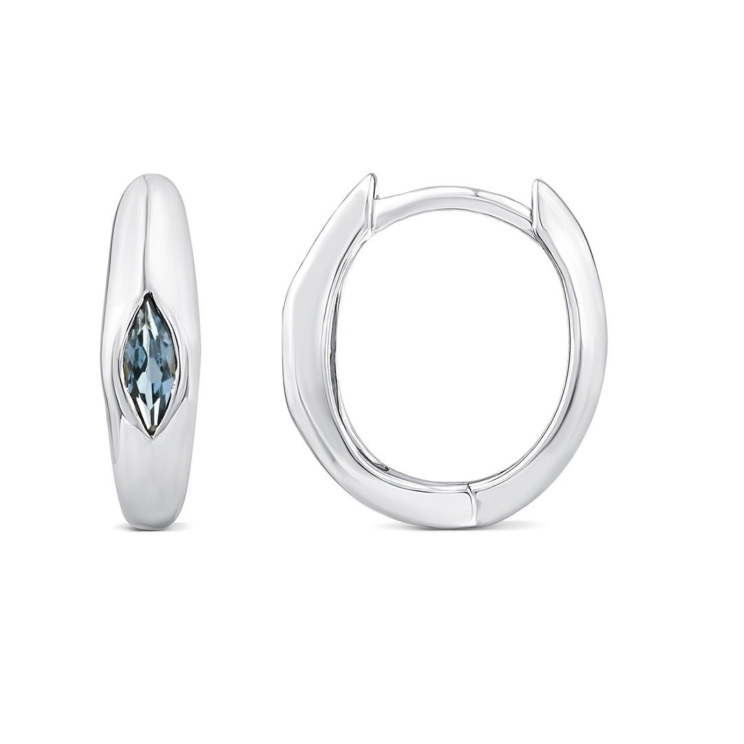 Marquise London Blue Topaz Hoop Earrings in 9K White Gold