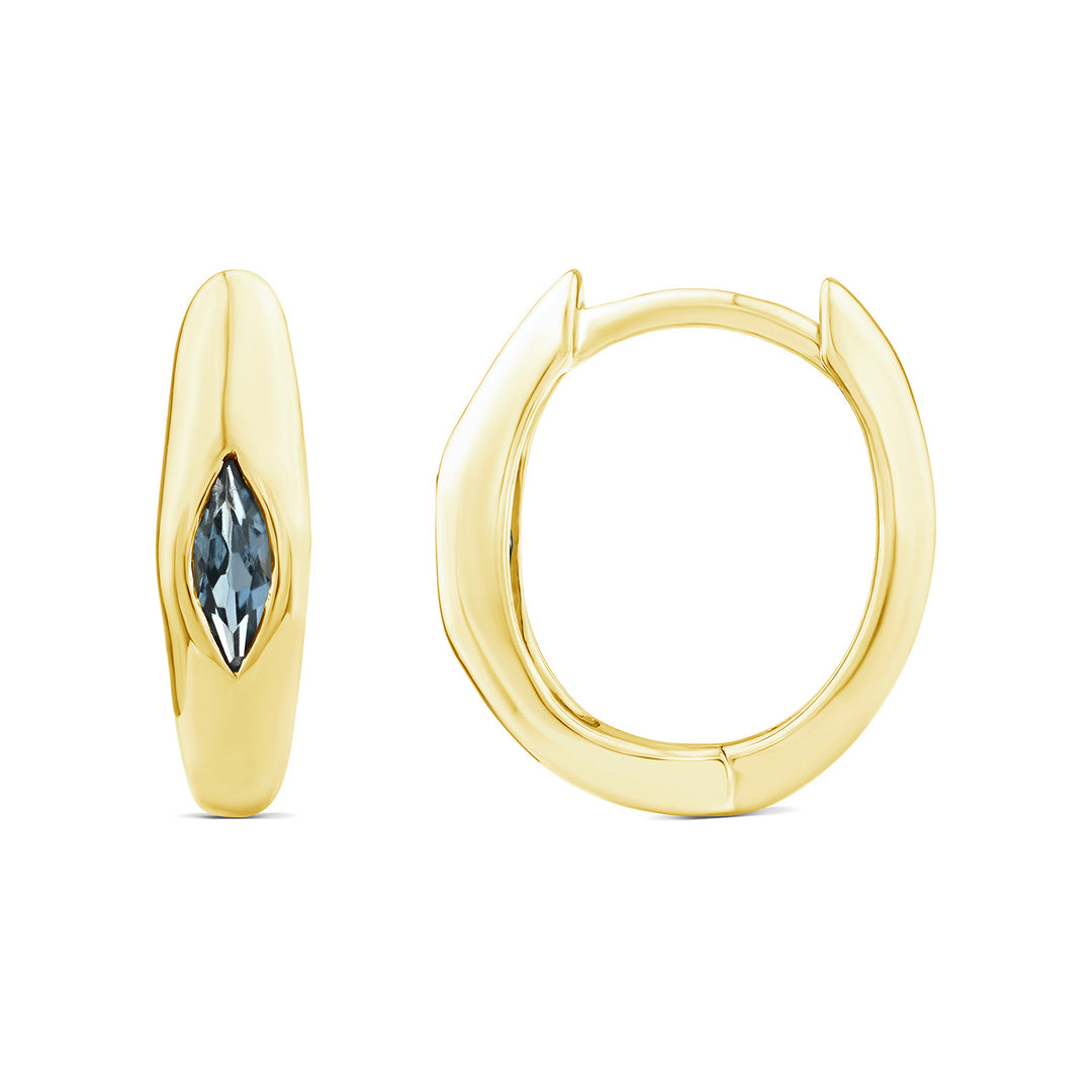 Marquise London Blue Topaz Hoop Earrings in 9K Yellow Gold