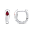 Pear Garnet Tapered Huggie Earrings in 9K White Gold