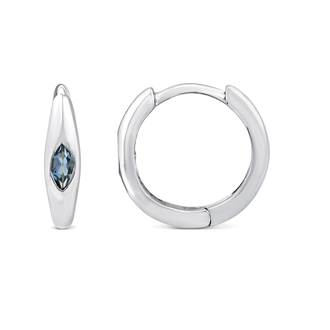Marquise London Blue Topaz Tapered Huggie Earrings in 9K White Gold