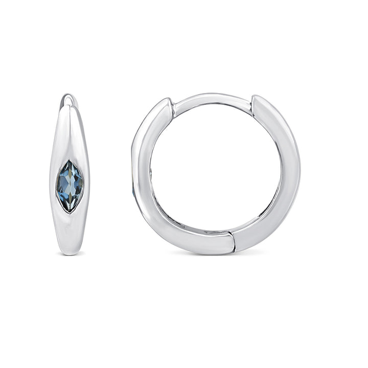 Marquise London Blue Topaz Tapered Huggie Earrings in 9K White Gold