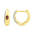 0.05ct Diamond & Garnet Hoop Earrings in 9K Yellow Gold