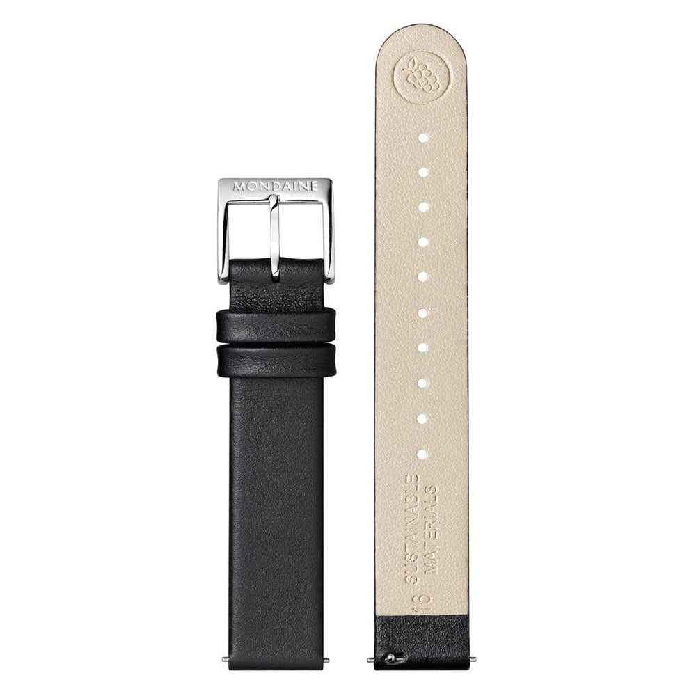 Mondaine Black Vegan Leather Watch Band 16mm