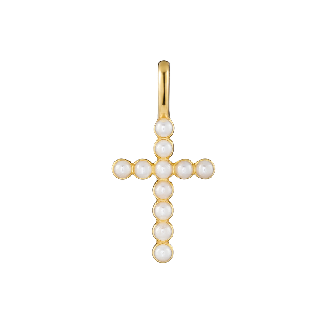 Charmed 14k Gold Vermeil Shell Pearl Cross Charm