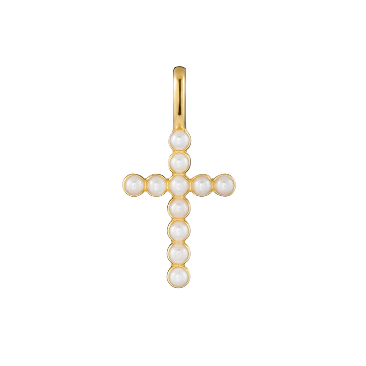 Charmed 14k Gold Vermeil Shell Pearl Cross Charm