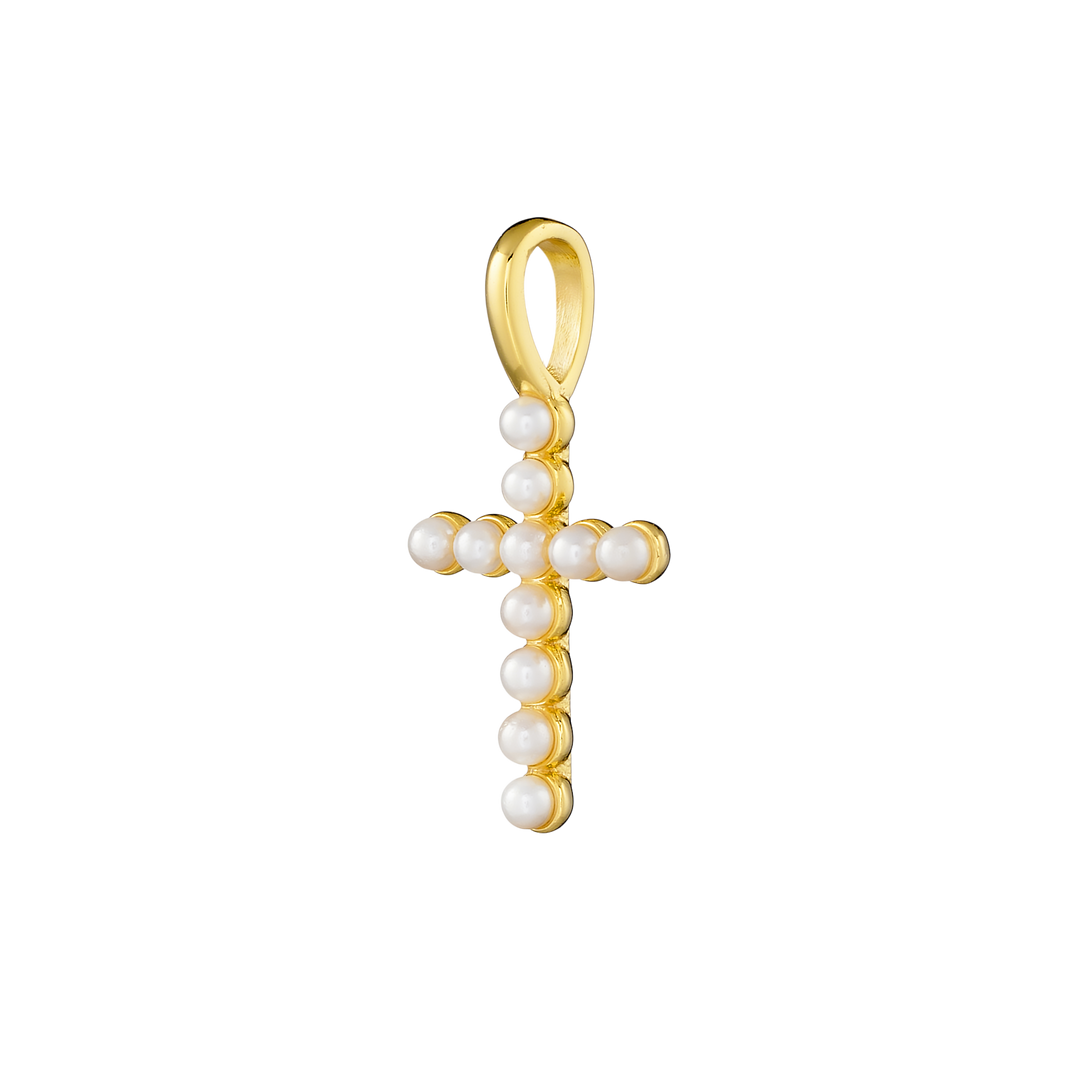 Charmed 14k Gold Vermeil Shell Pearl Cross Charm