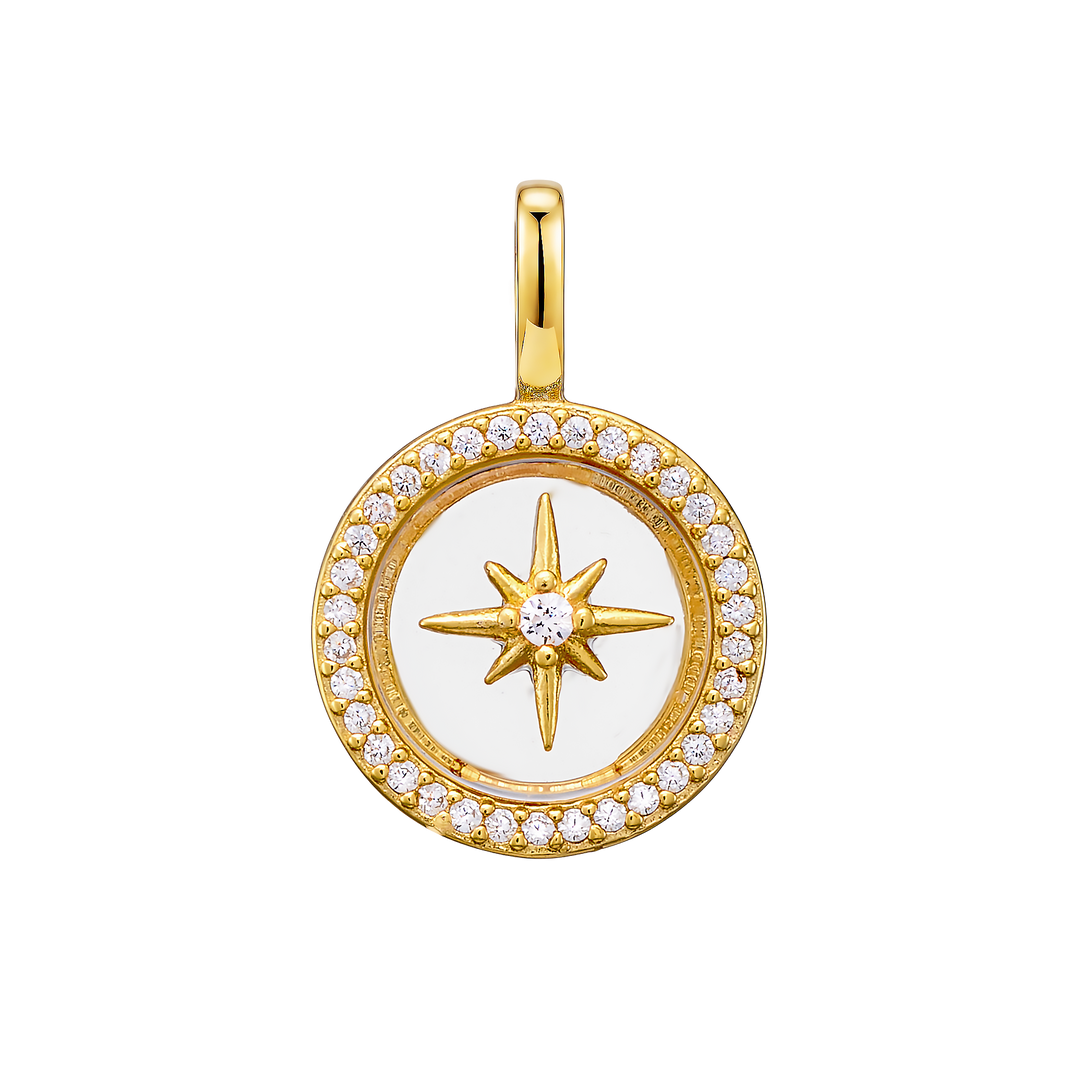 Charmed 14k Gold Vermeil White Cubic Zirconia Star Disc Charm