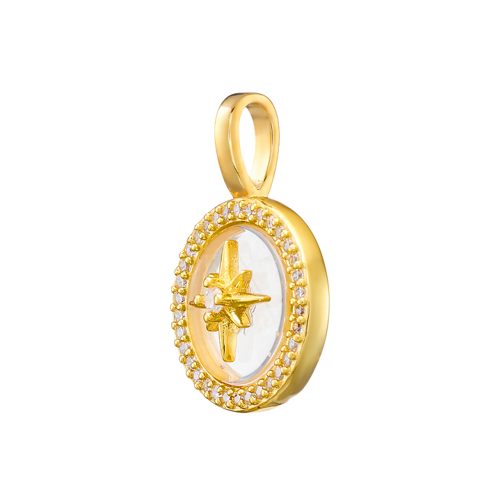 Charmed 14k Gold Vermeil White Cubic Zirconia Star Disc Charm