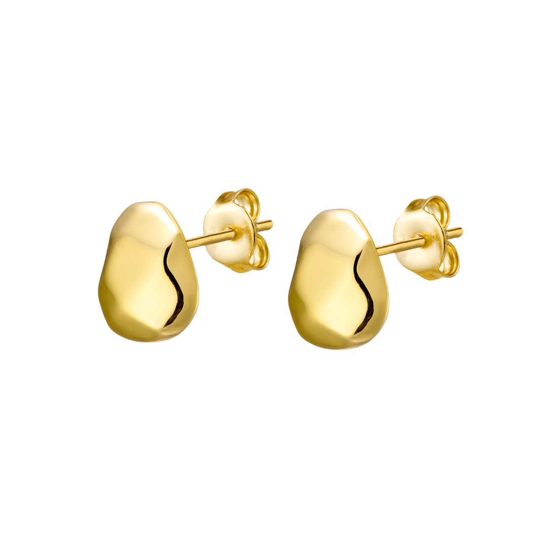 Lustre 14k Gold Vermeil Faceted Plain Bean Stud Earrings