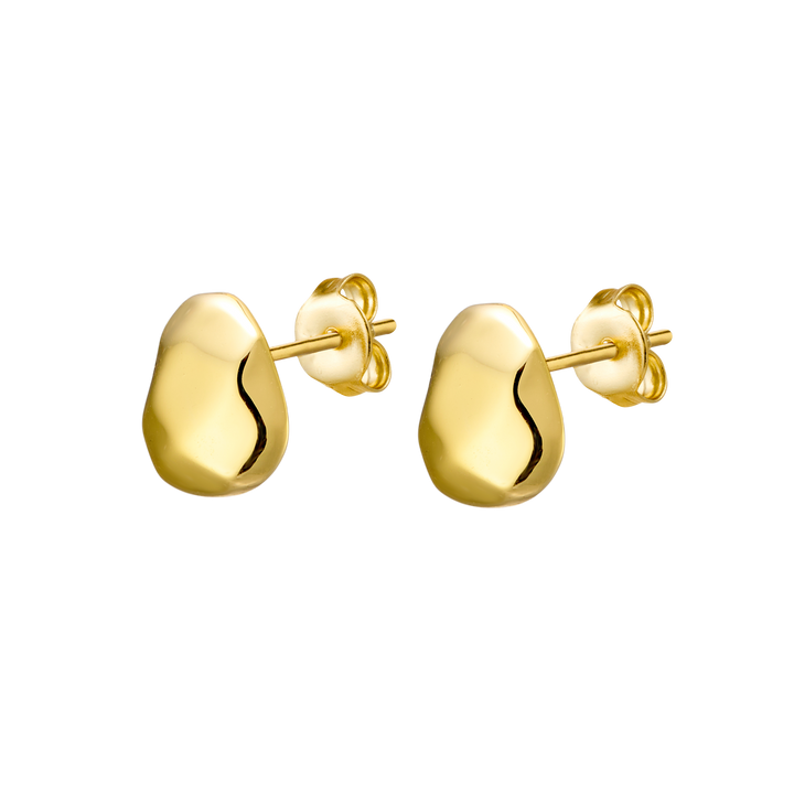 Lustre 14k Gold Vermeil Faceted Plain Bean Stud Earrings