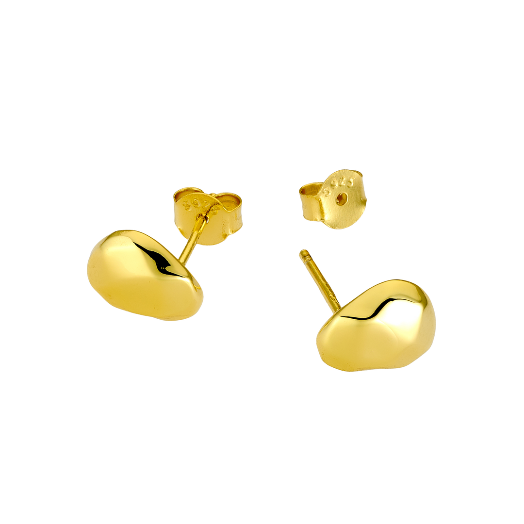 Lustre 14k Gold Vermeil Faceted Plain Bean Stud Earrings