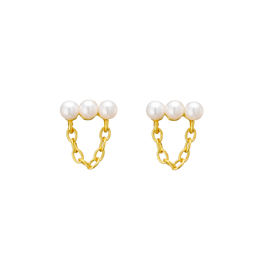 Perla 14k Gold Vermeil Pearl Chain Stud Earrings