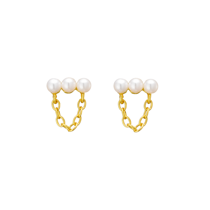 Perla 14k Gold Vermeil Pearl Chain Stud Earrings