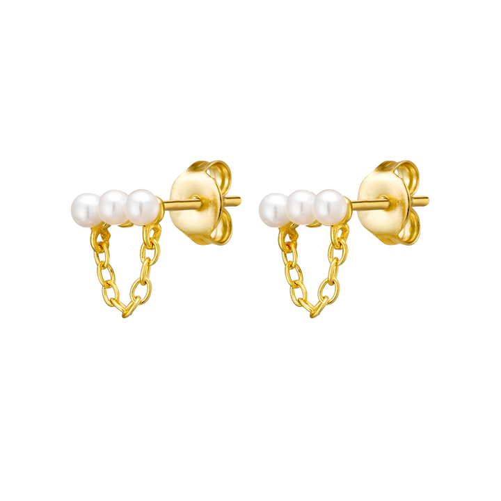 Perla 14k Gold Vermeil Pearl Chain Stud Earrings
