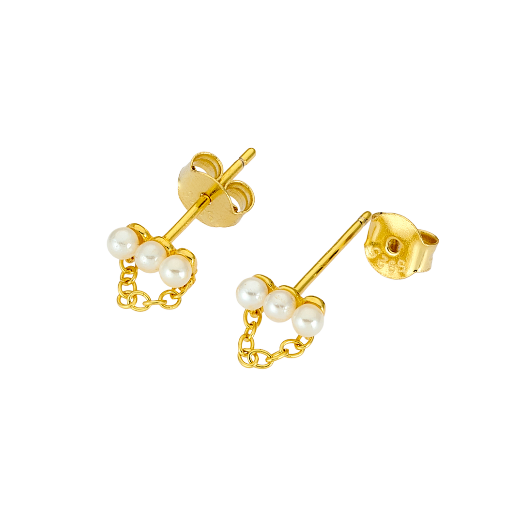 Perla 14k Gold Vermeil Pearl Chain Stud Earrings