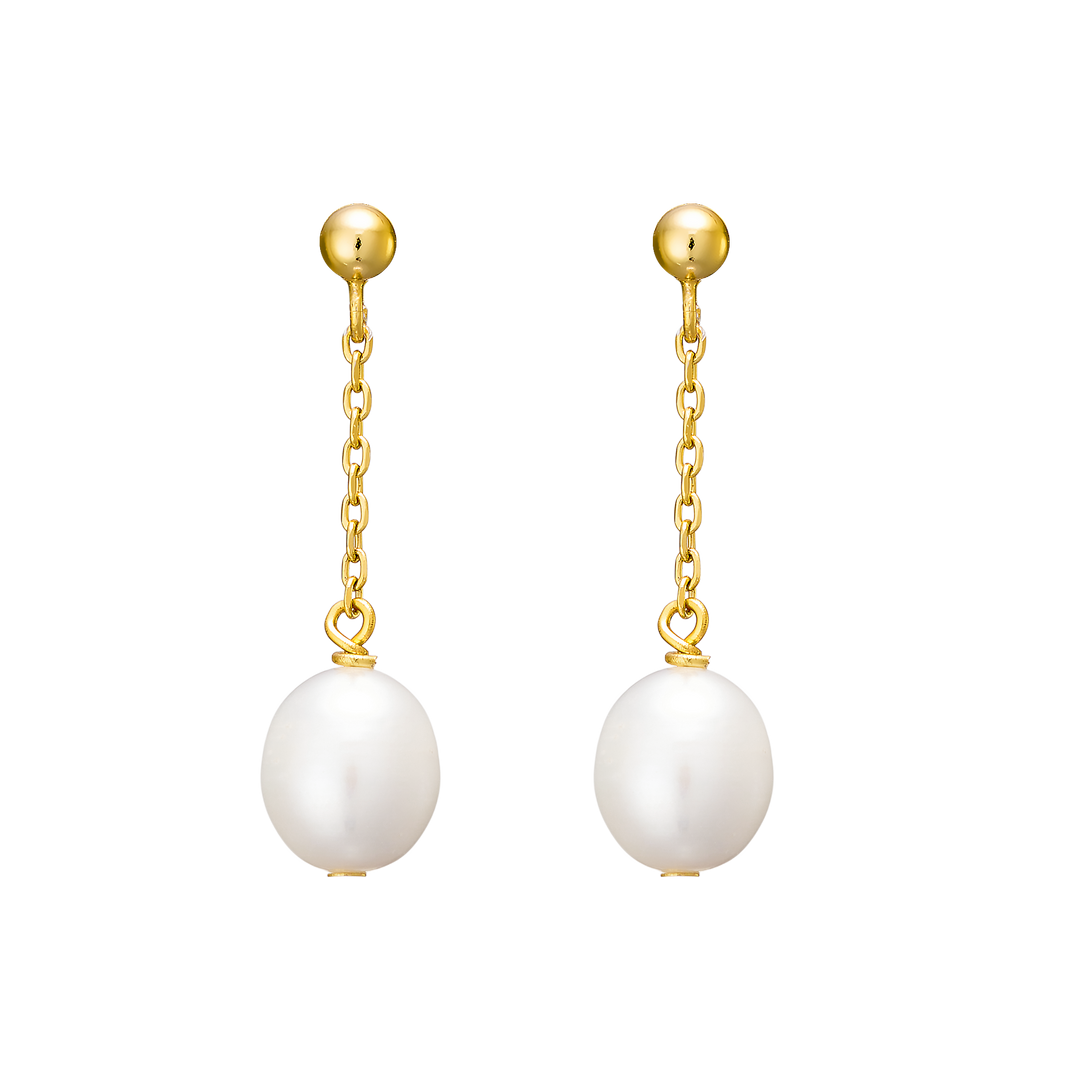 Perla 14k Gold Vermeil Pearl Chain Drop Stud Earrings